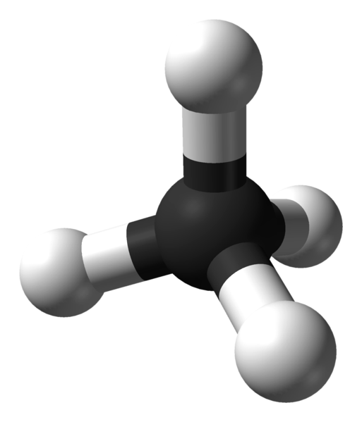 Ball and stick model of methane gas molecule