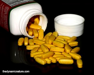 Vitamin B complex supplements in tablet form.